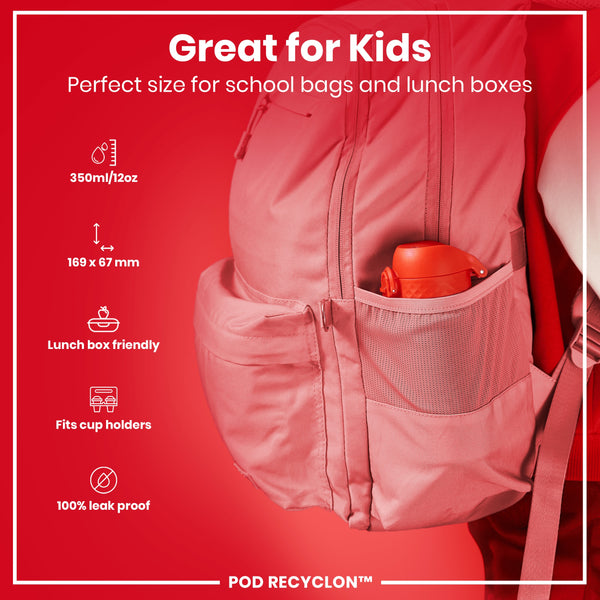 Botella de agua para niños antifugas, Recyclon, Roja, 350ml (12oz)