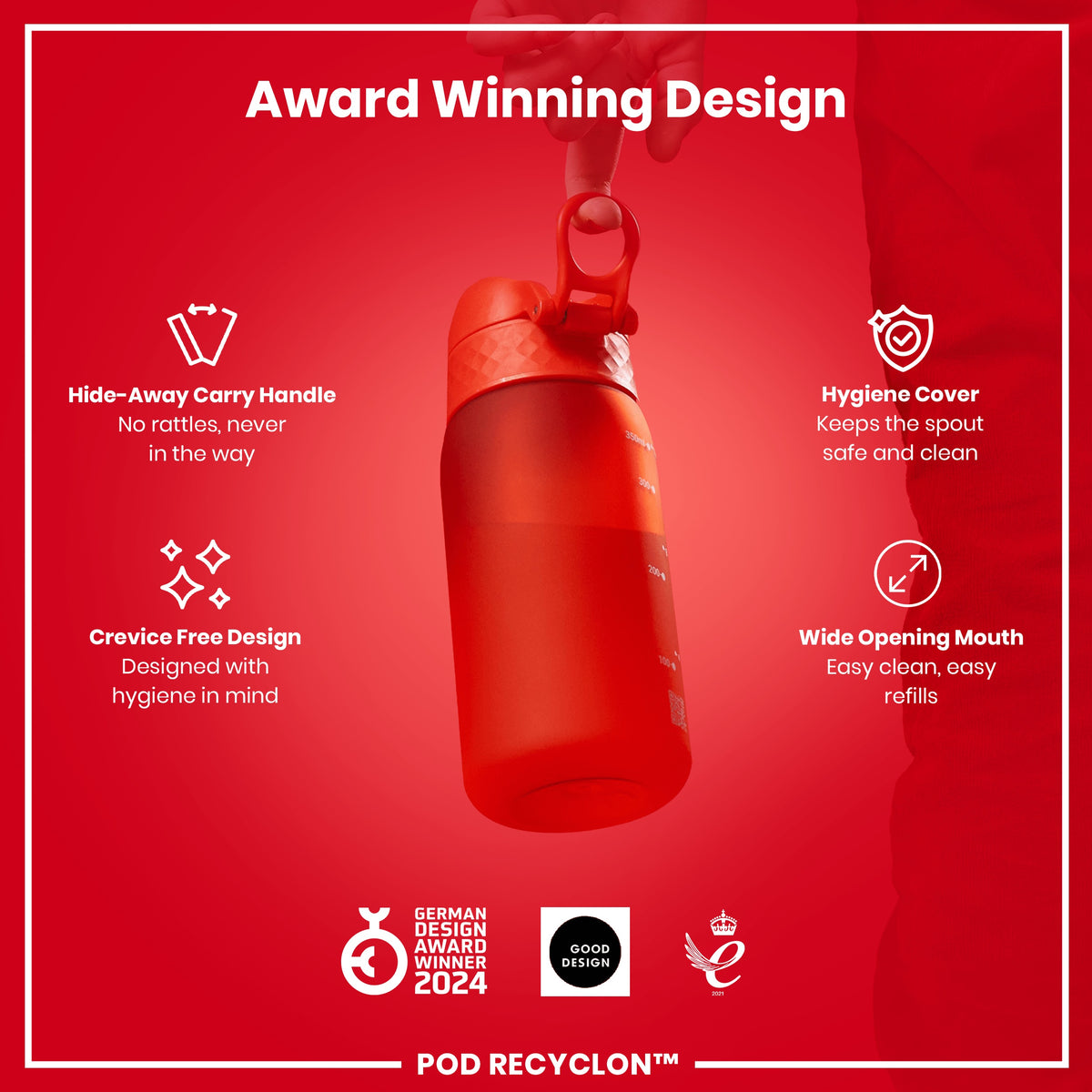 Botella de agua para niños antifugas, Recyclon, Roja, 350ml (12oz)