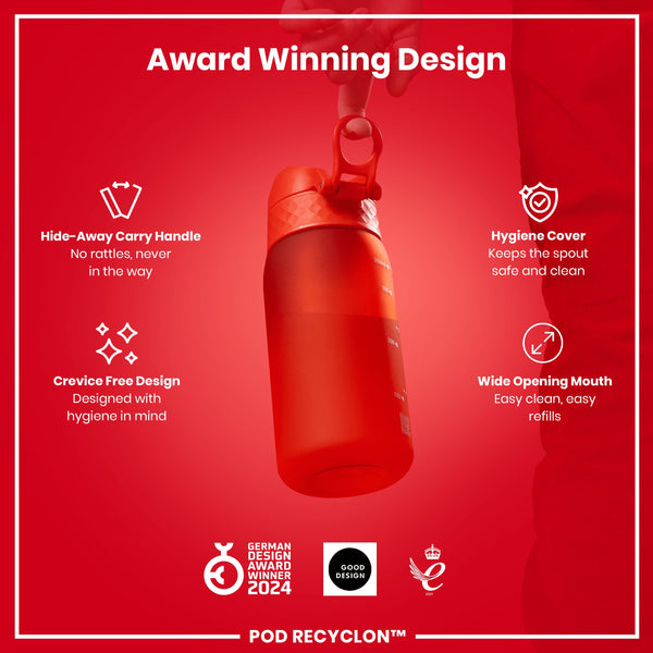 Botella de agua para niños antifugas, Recyclon, Roja, 350ml (12oz)