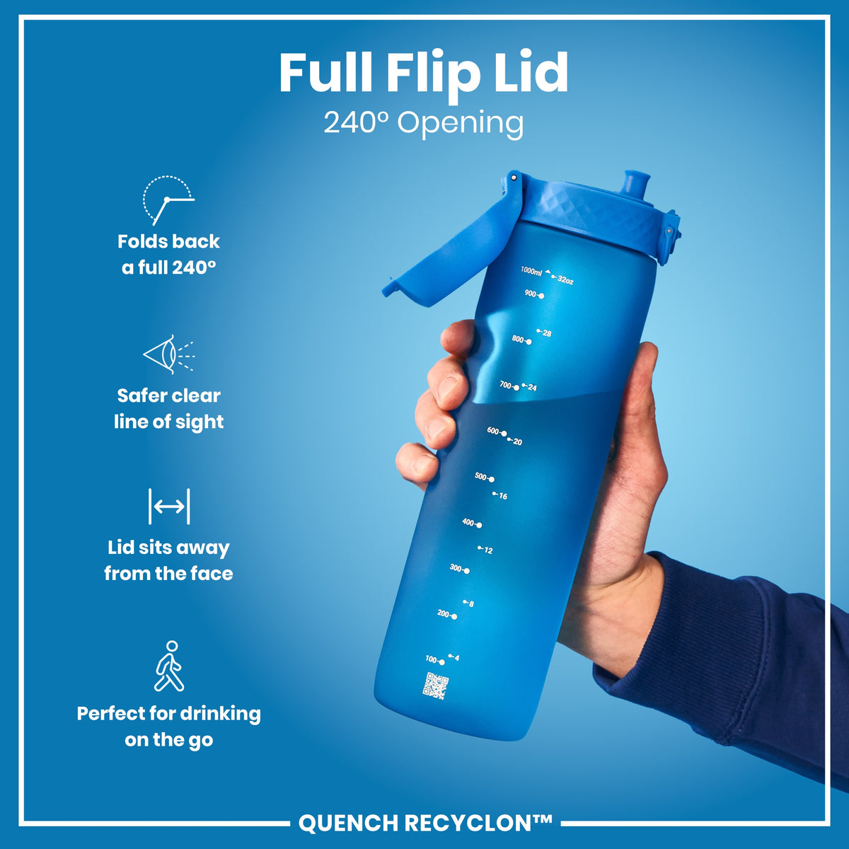 Leak Proof 1 litre Water Bottle, Recyclon, Blue, 1L