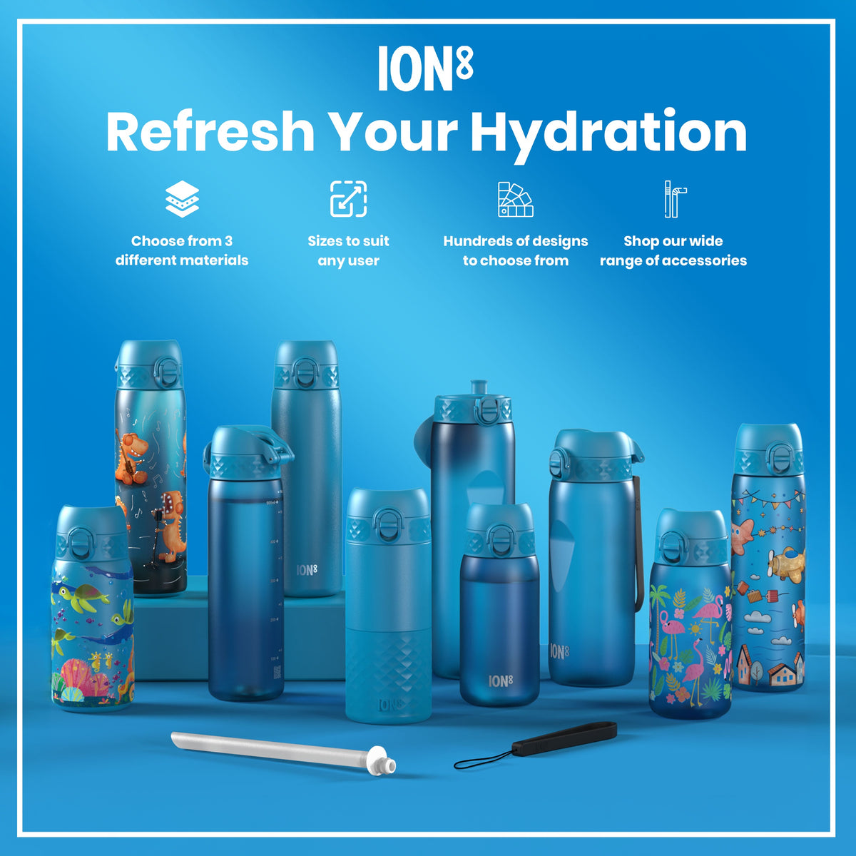 Leak Proof 1 litre Water Bottle, Recyclon, Blue, 1L