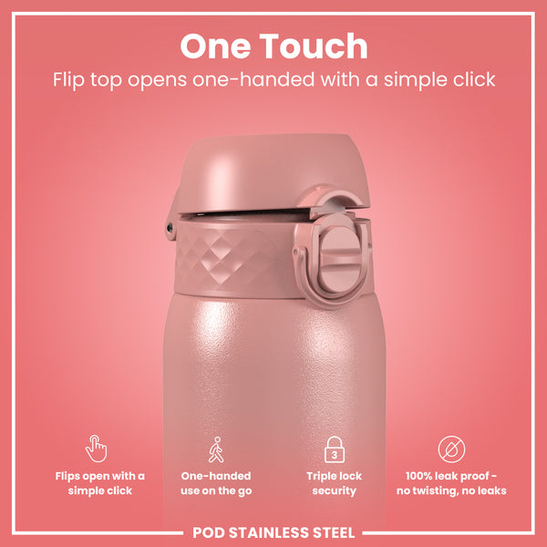 Leak Proof Kids Water Bottle, Stainless Steel, Ash Rose, 400ml (13oz)