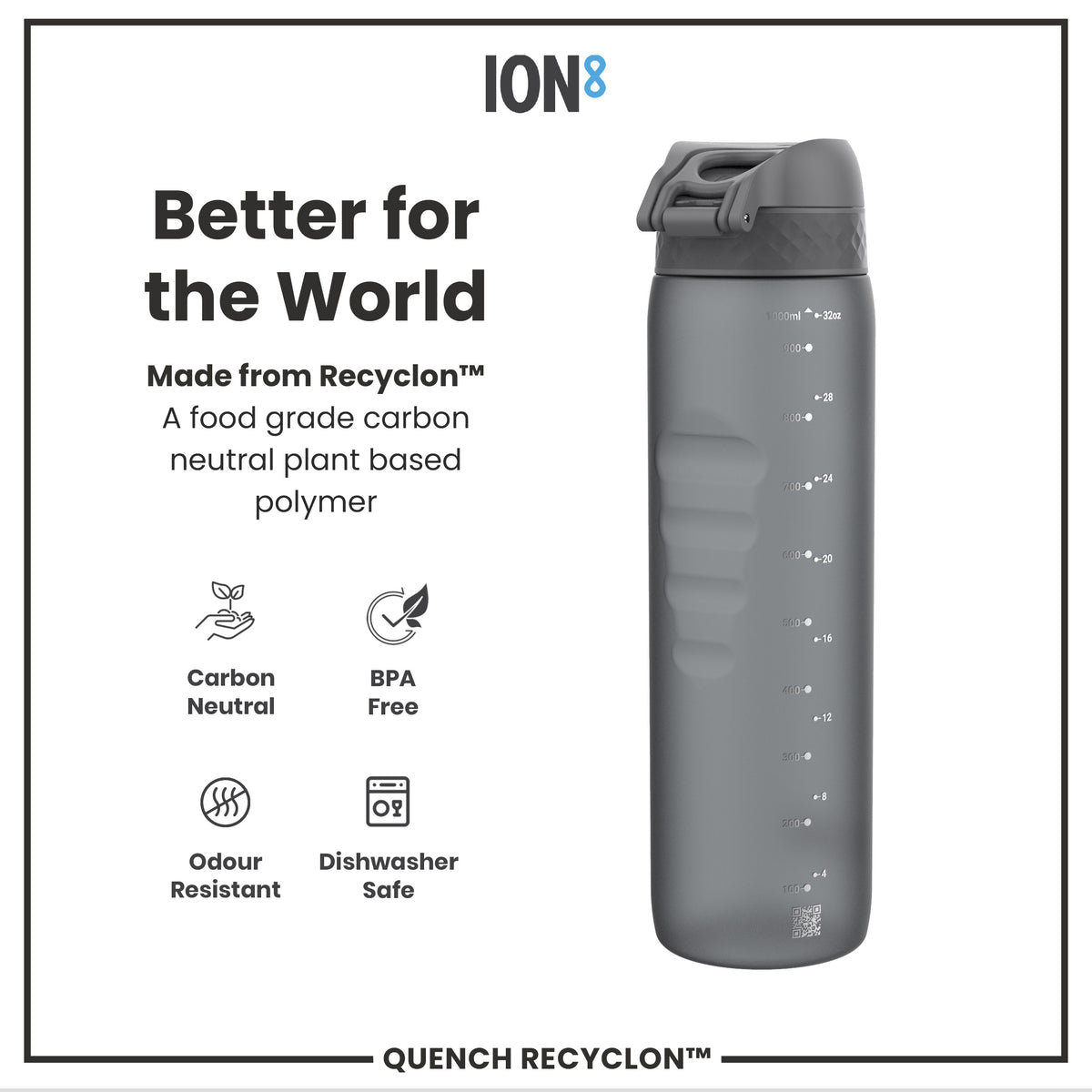 Botella de agua antifugas de 1 litro, Recyclon, gris, 1 L