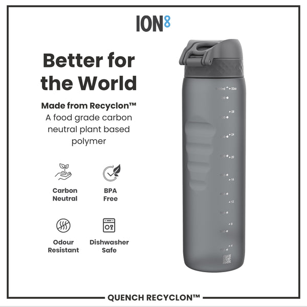 Botella de agua antifugas de 1 litro, Recyclon, gris, 1 L
