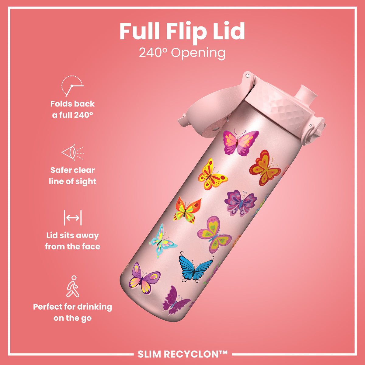 Leak Proof Slim Water Bottle, Recyclon, Butterfly, 500ml (18oz)