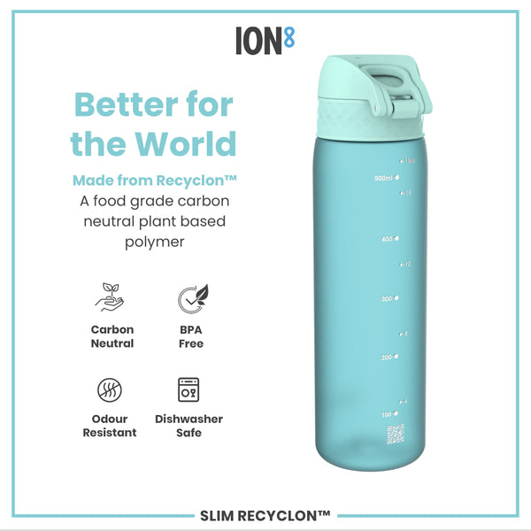 Botella de agua estrecha, antifugas, Recyclon, azul sónico, 500ml (18oz)