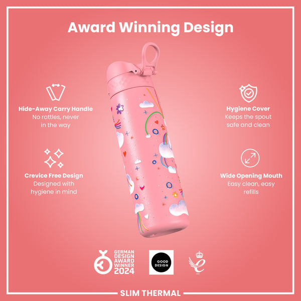 Botella de agua térmica estrecha de acero inoxidable antifugas, con aislamiento, unicornio, 500ml (17oz)