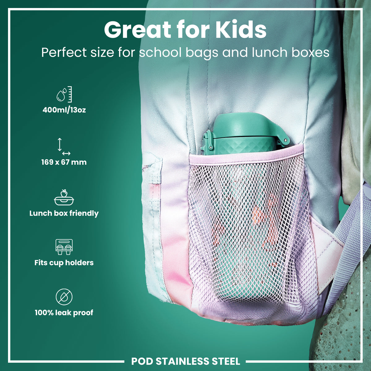 Botella de agua antifugas para niños, acero inoxidable, de huevo a dragón, 400 ml (13 oz)