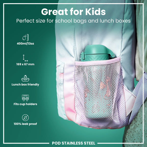 Botella de agua antifugas para niños, acero inoxidable, de huevo a dragón, 400 ml (13 oz)