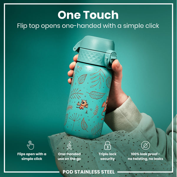 Botella de agua antifugas para niños, acero inoxidable, de huevo a dragón, 400 ml (13 oz)