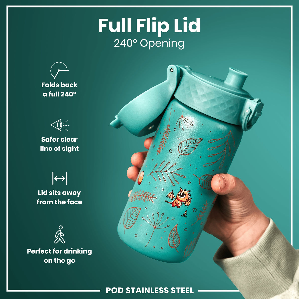 Botella de agua antifugas para niños, acero inoxidable, de huevo a dragón, 400 ml (13 oz)