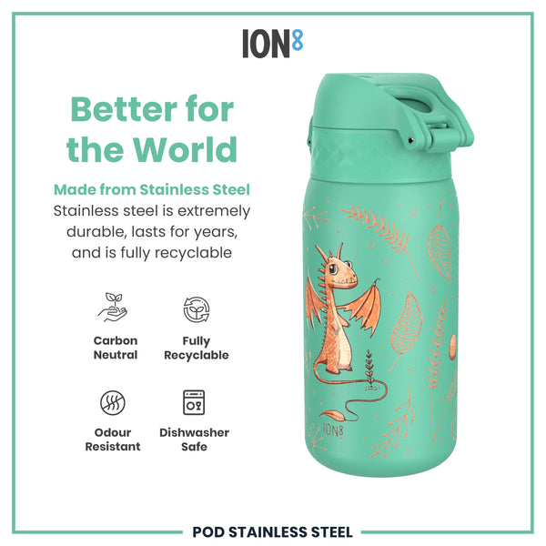 Botella de agua antifugas para niños, acero inoxidable, de huevo a dragón, 400 ml (13 oz)
