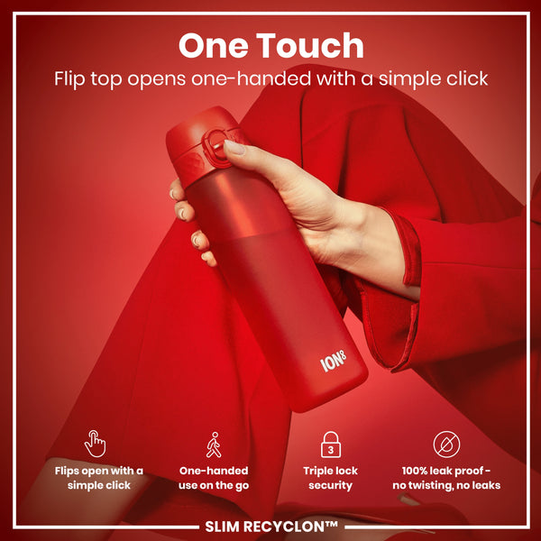 Botella de agua estrecha antifugas, Recyclon, Roja, 500ml (18oz)