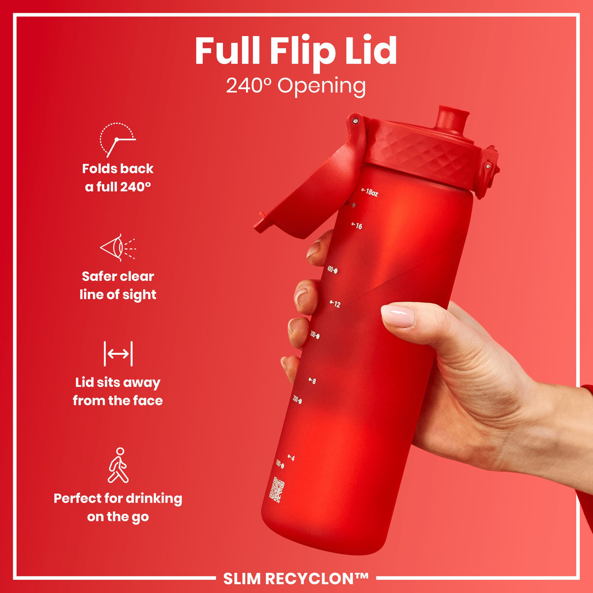 Botella de agua estrecha antifugas, Recyclon, Roja, 500ml (18oz)