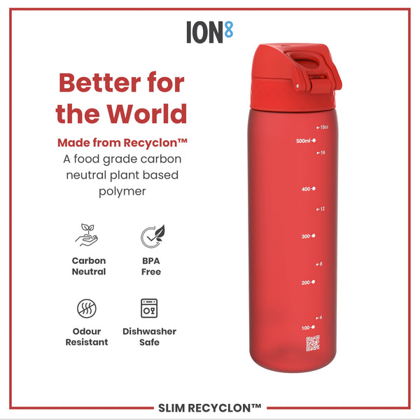 Botella de agua estrecha antifugas, Recyclon, Roja, 500ml (18oz)