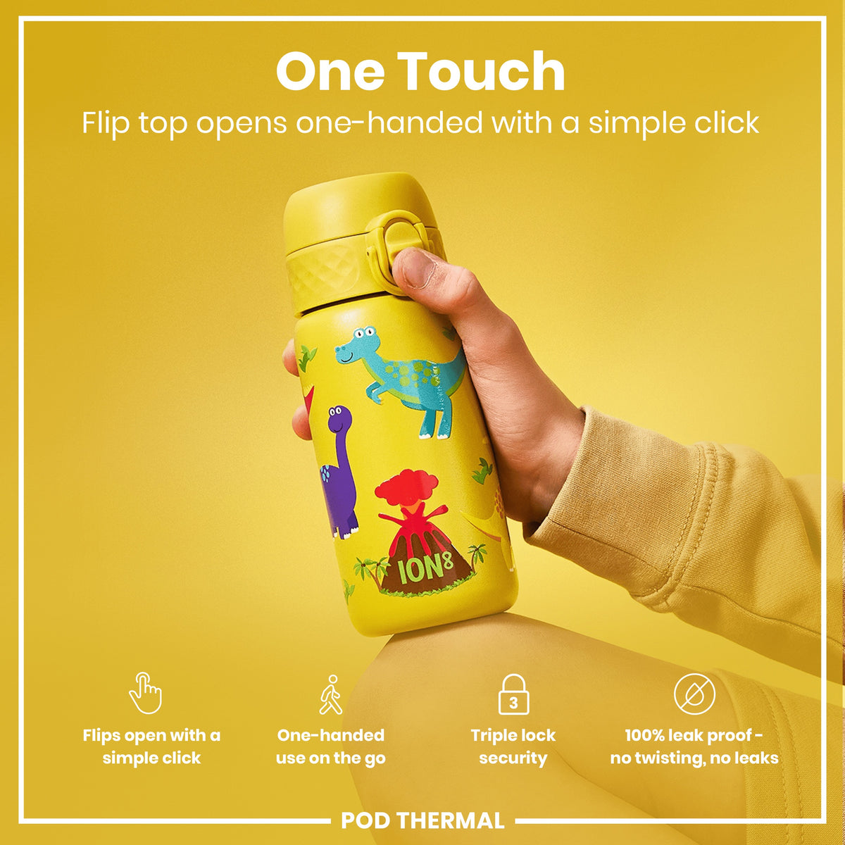 Leak Proof Thermal Steel Water Bottle, Insulated, Dinosaurs, 320ml (11oz)