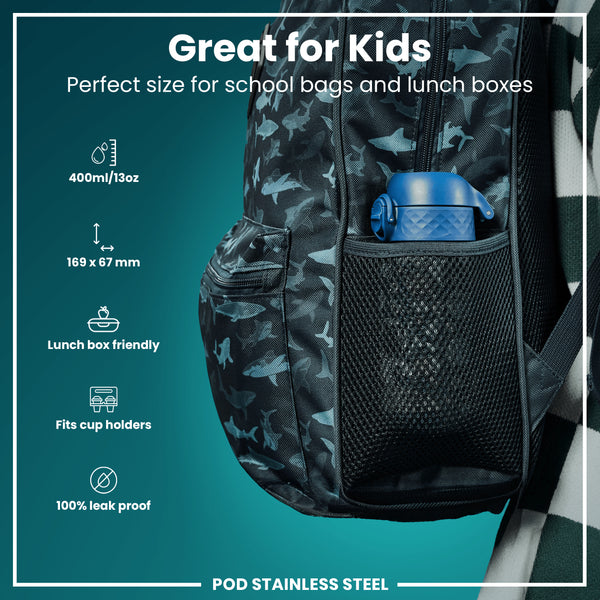 Botella de Agua Antifugas para Niños, Acero Inoxidable, Espacio, 400ml (13oz)