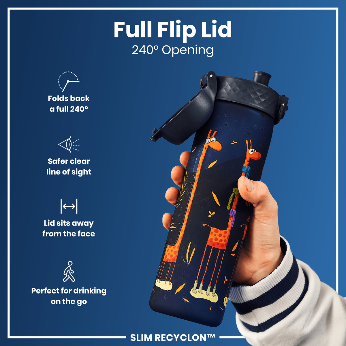 Botella de agua estrecha antifugas, Recyclon, Jirafa, 500 ml (18 oz)