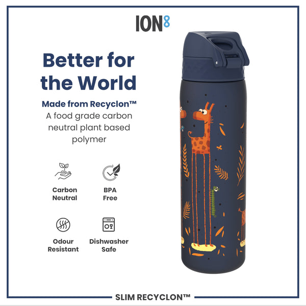 Botella de agua estrecha antifugas, Recyclon, Jirafa, 500 ml (18 oz)