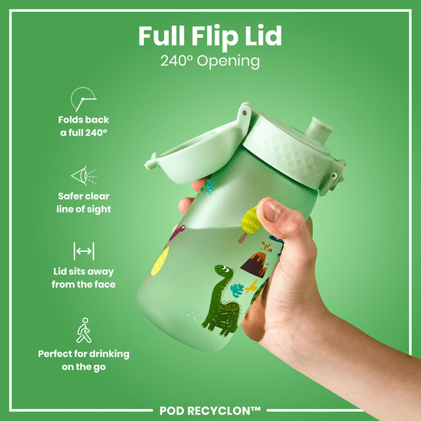 Botella de agua antifugas para niños, Recyclon, Dinosaurio, 350ml (12oz)