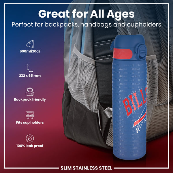 Botella de Agua NFL Antifugas, Acero Inoxidable, Buffalo Bills, 600ml (20oz)