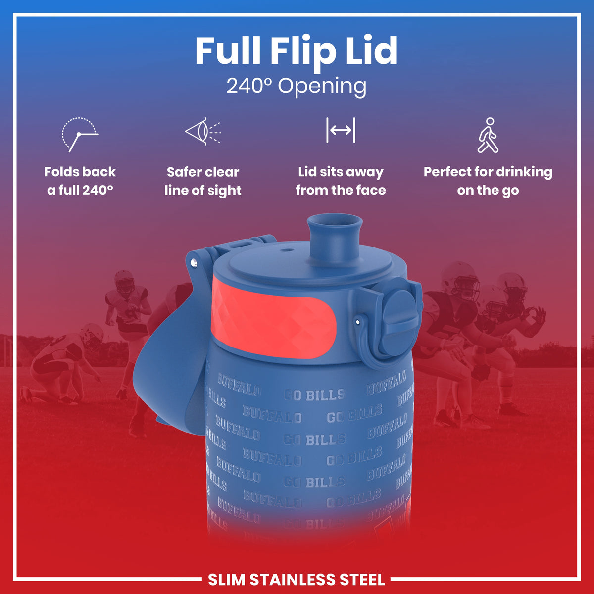 Botella de Agua NFL Antifugas, Acero Inoxidable, Buffalo Bills, 600ml (20oz)