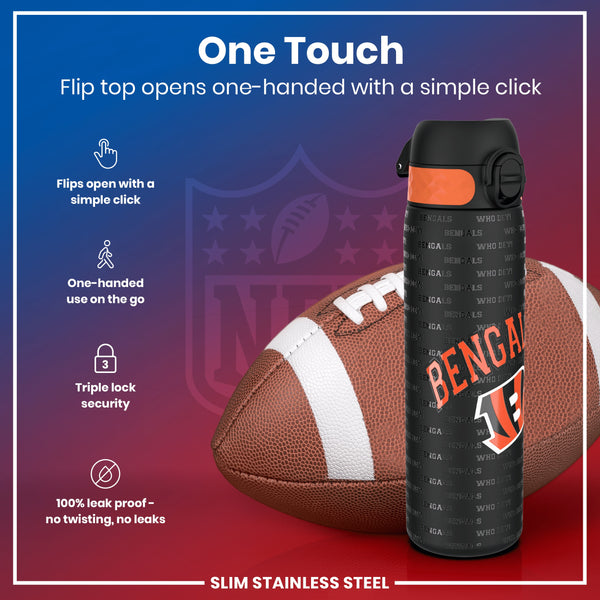 Botella de agua NFL antifugas, acero inoxidable, Cincinnati Bengals, 600ml (20oz)