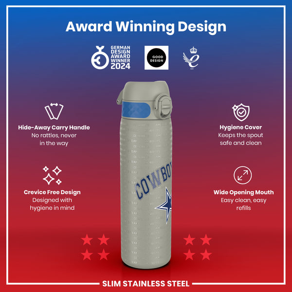 Leak Proof NFL Water Bottle, Stainless Steel, Dallas Cowboys, 600ml (20oz)