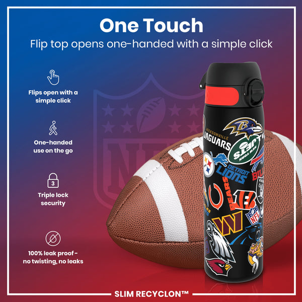 Botella de agua NFL antifugas, Recyclon, logotipos de parches, 500ml (18oz)