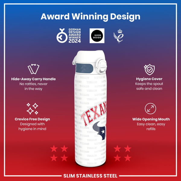 Botella de agua NFL antifugas, acero inoxidable, Houston Texans, 600 ml (20 oz)
