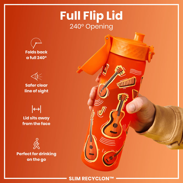 Leak Proof Slim Water Bottle, Recyclon, Music, 500ml (18oz)