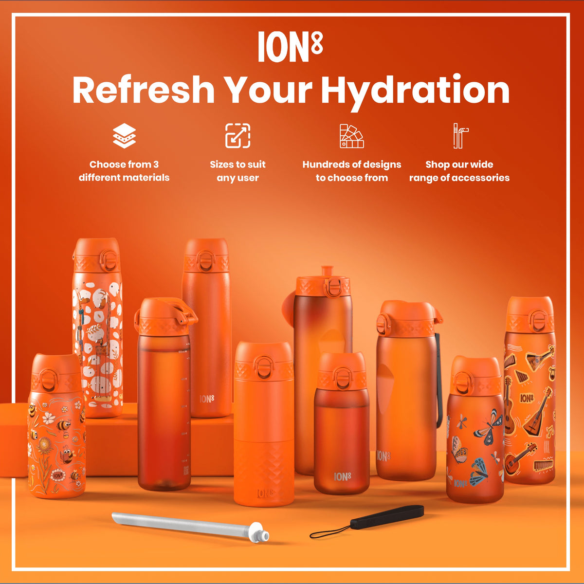 Leak Proof Slim Water Bottle, Recyclon, Music, 500ml (18oz)