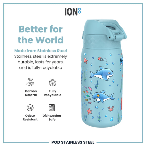 Botella de agua de acero inoxidable antifugas para niños, Tiburones, 400ml (13oz)