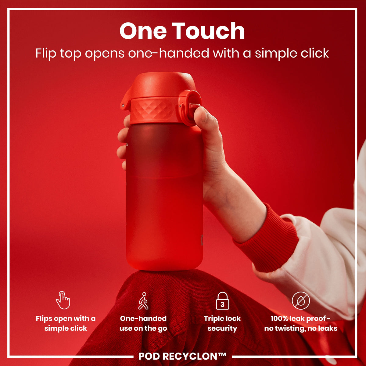 Leak Proof Small Water Bottle With Straw, Recyclon, Red, 350ml (12oz)