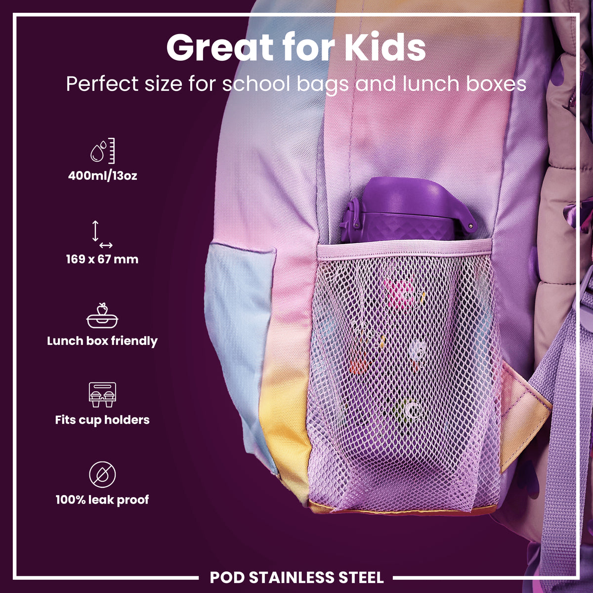 Botella de agua antifugas para niños, acero inoxidable, Alienígenas, 400ml (13oz)
