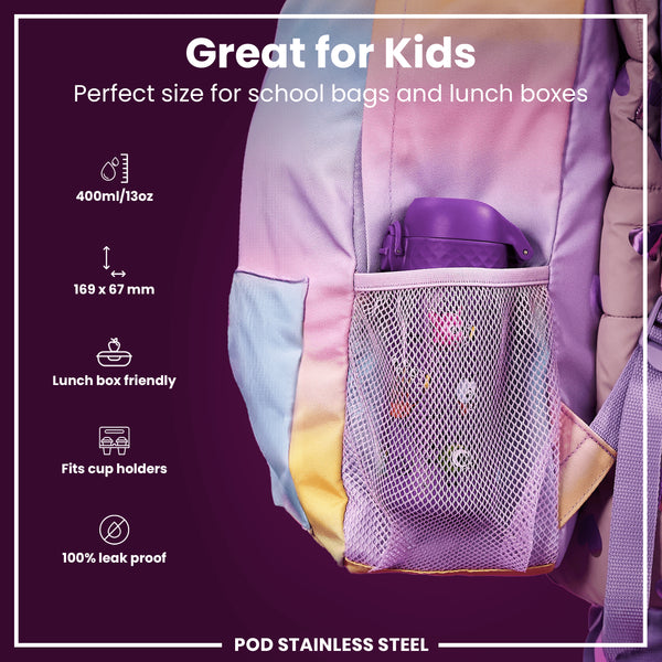 Botella de agua antifugas para niños, acero inoxidable, Alienígenas, 400ml (13oz)
