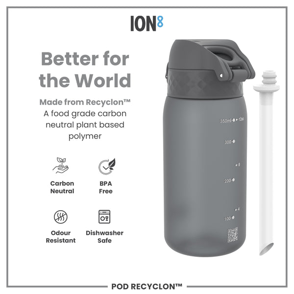 Leak Proof Small Water Bottle With Straw, Recyclon, Grey, 350ml (12oz)