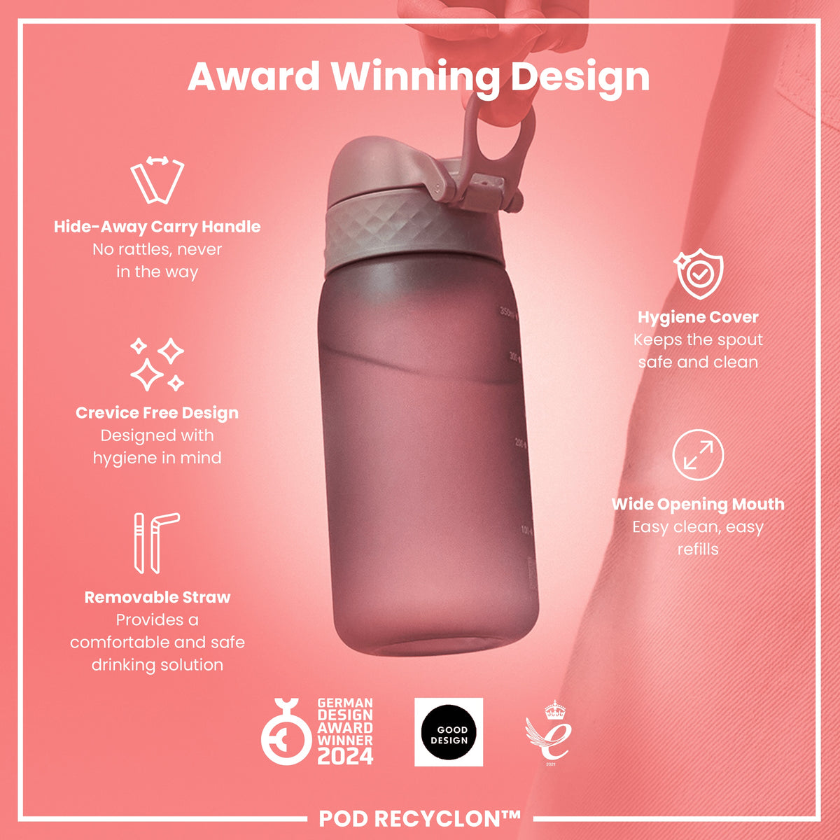 Leak Proof Small Water Bottle With Straw, Recyclon, Grey, 350ml (12oz)
