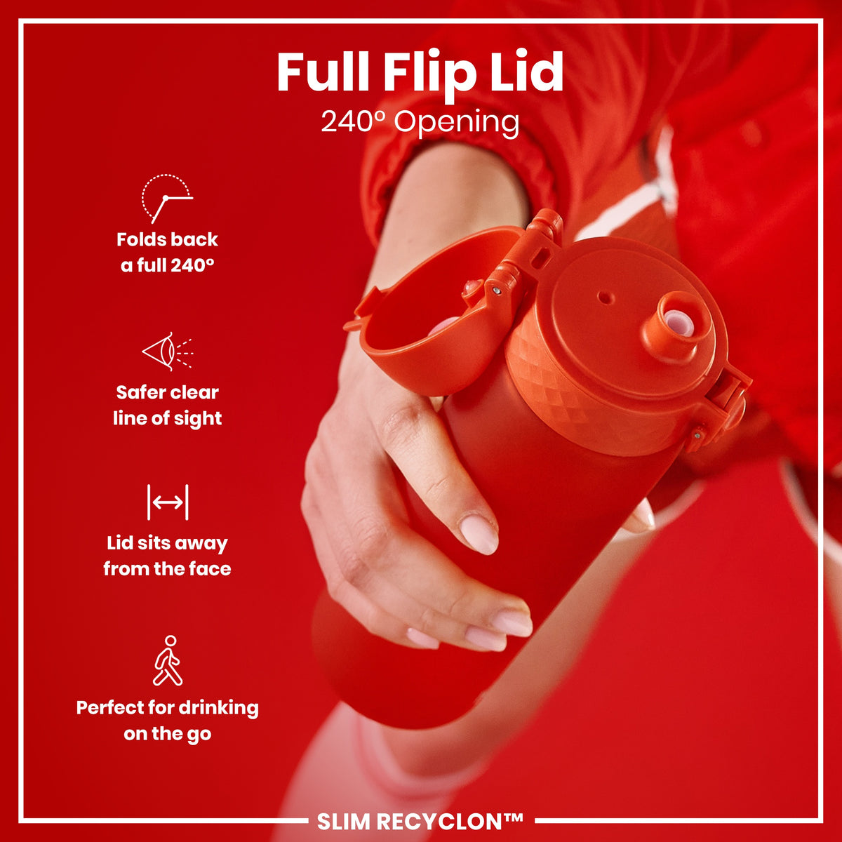 Botella de agua mediana antifugas con pajita, Recyclon, roja, 500ml (18oz)