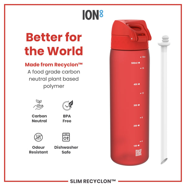 Botella de agua mediana antifugas con pajita, Recyclon, roja, 500ml (18oz)
