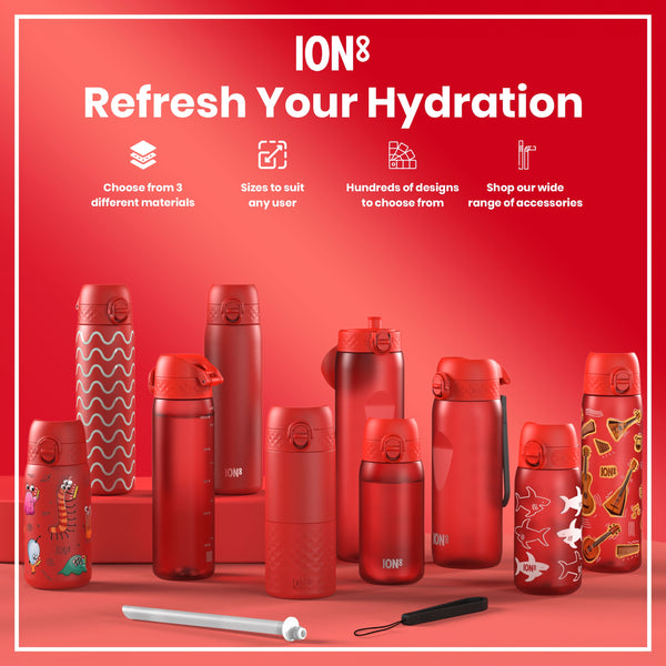 Botella de agua mediana antifugas con pajita, Recyclon, roja, 500ml (18oz)