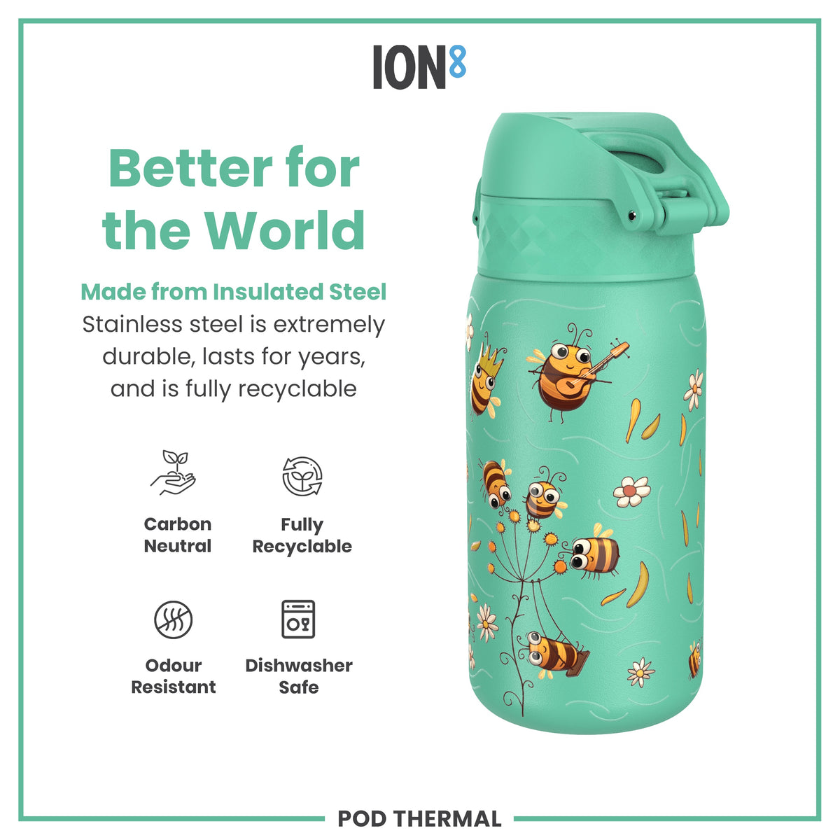 Botella de Agua Térmica de Acero Inoxidable antifugas, Aislada, Abejas, 320ml (11oz)