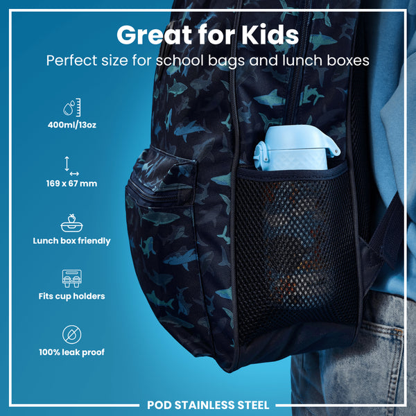 Botella de agua antifugas para niños, acero inoxidable, Safari, 400ml (13oz)
