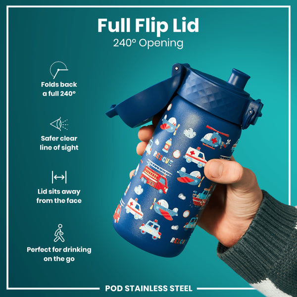 Botella de agua de acero inoxidable antifugas para niños, vehículos de rescate, 400ml (13oz)
