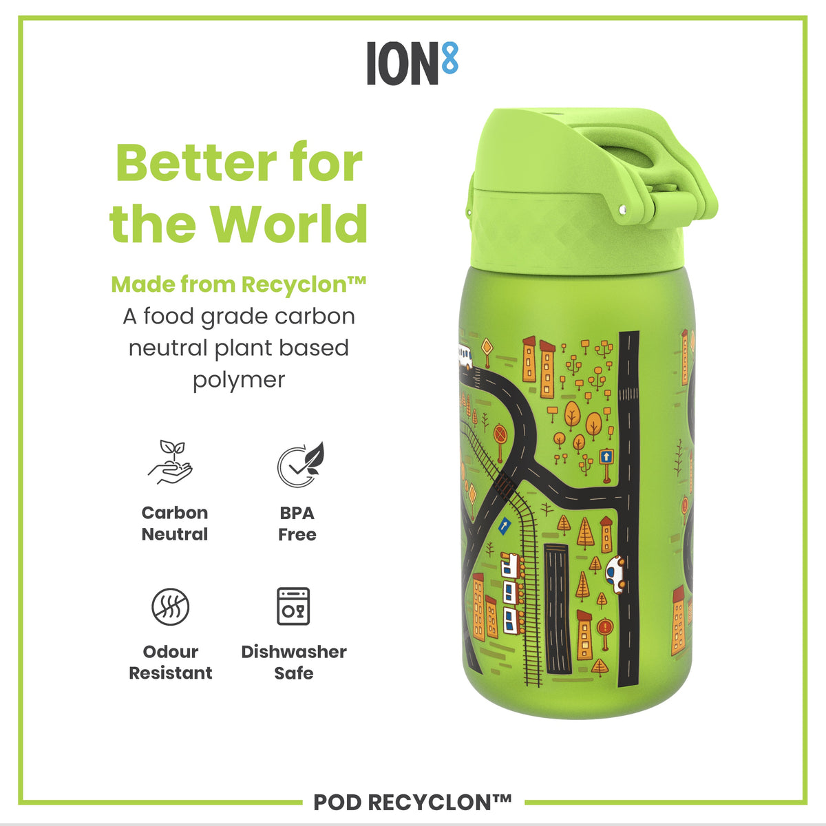 Leak Proof Kids Water Bottle, Recyclon, Cars, 350ml (12oz)