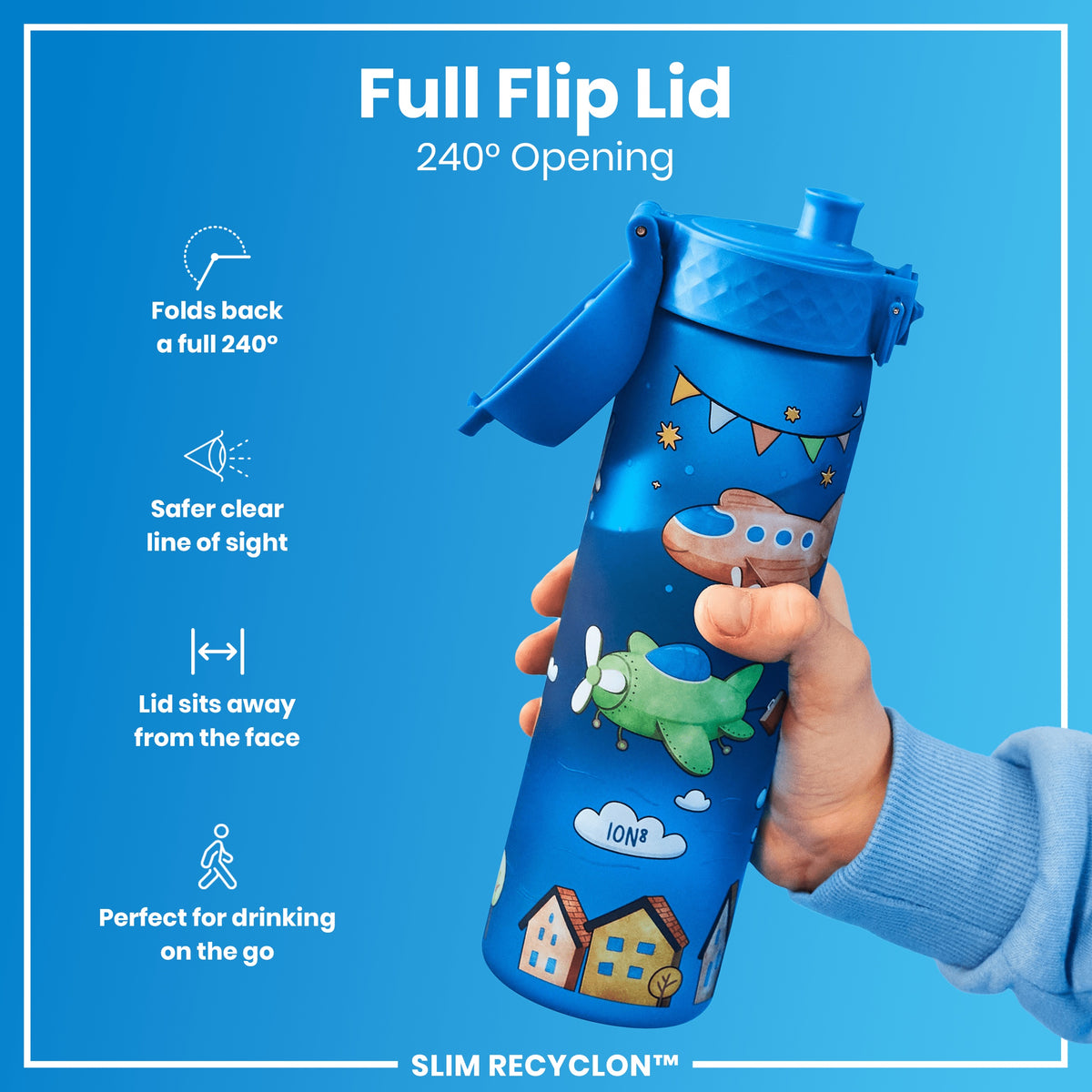 Botella de Agua Estrecha antifugas, Recyclon, Aviones, 500ml (18oz)