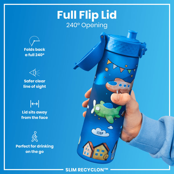 Botella de Agua Estrecha antifugas, Recyclon, Aviones, 500ml (18oz)