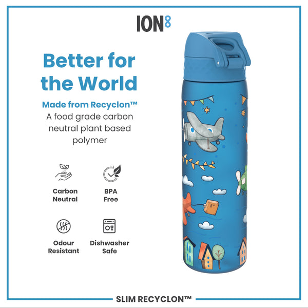 Botella de Agua Estrecha antifugas, Recyclon, Aviones, 500ml (18oz)