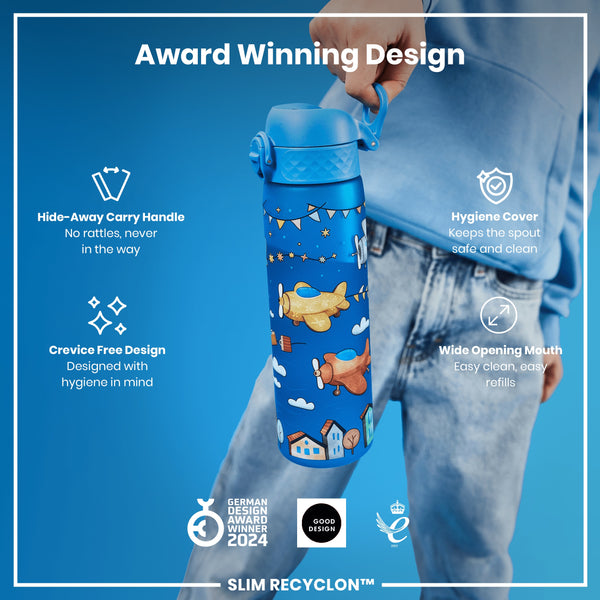 Botella de Agua Estrecha antifugas, Recyclon, Aviones, 500ml (18oz)
