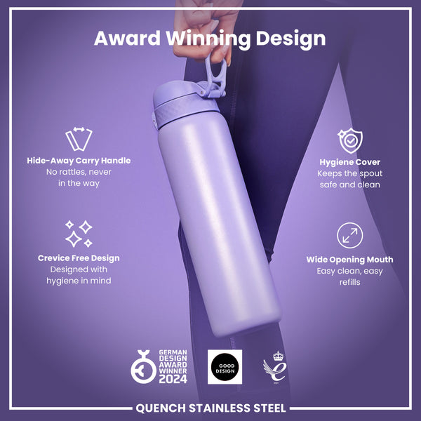 Leak Proof 1 Litre Water Bottle, Stainless Steel, Light Purple, 1L